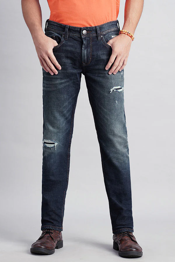 Dark Blue Mid-Rise Slim Fit Jeans