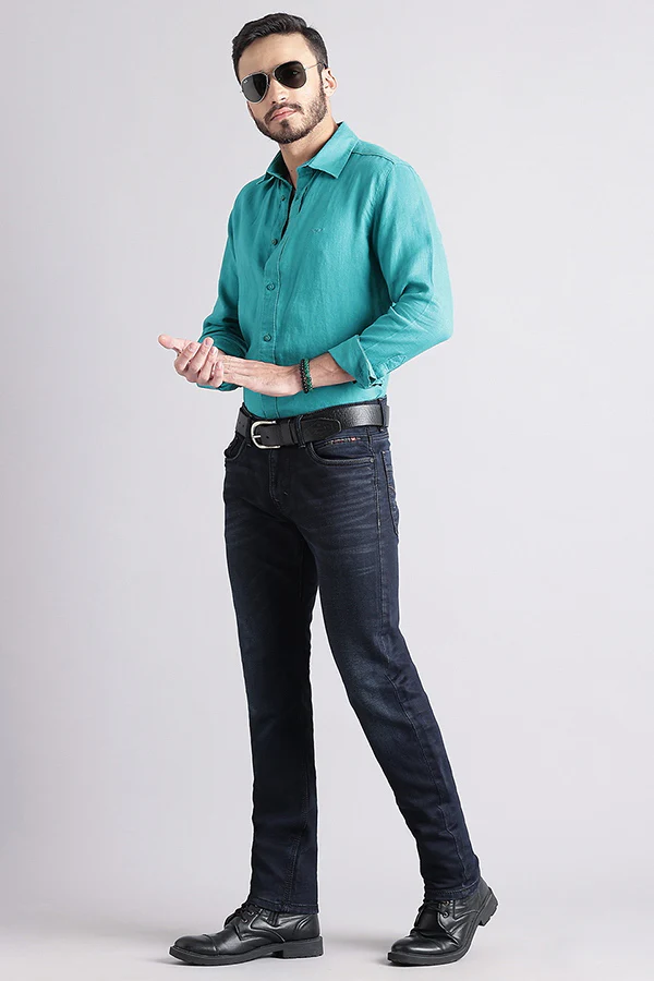 Dark Blue Mid-Rise Slim Fit Jeans - Image 2