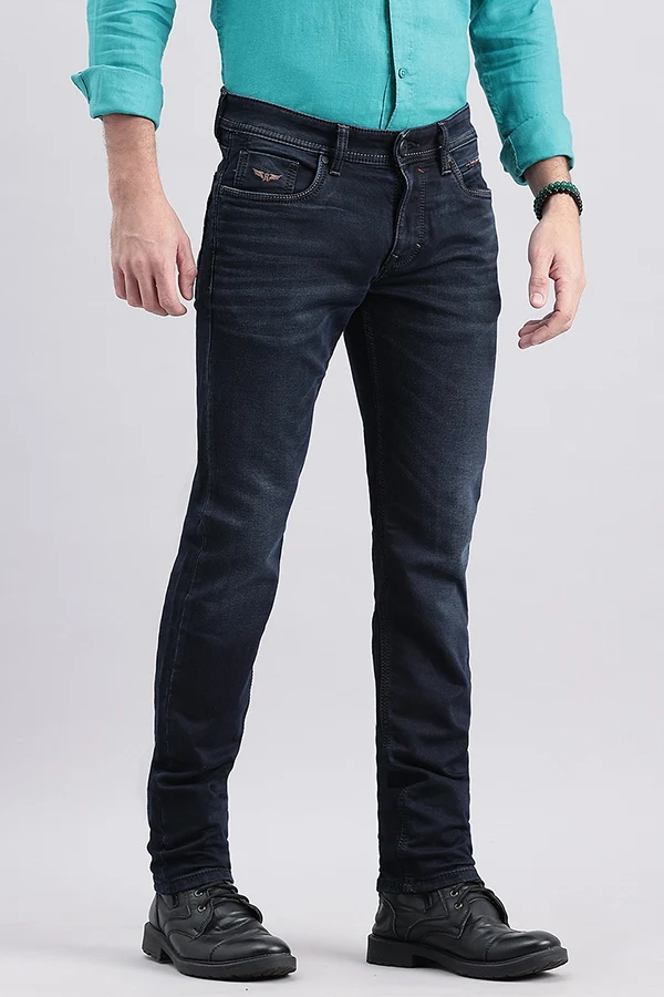 Dark Blue Mid-Rise Slim Fit Jeans - Image 3