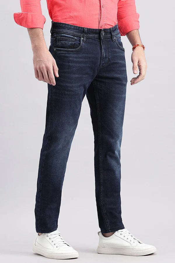 Dark Blue Mid-Rise Slim Fit Jeans - Image 3