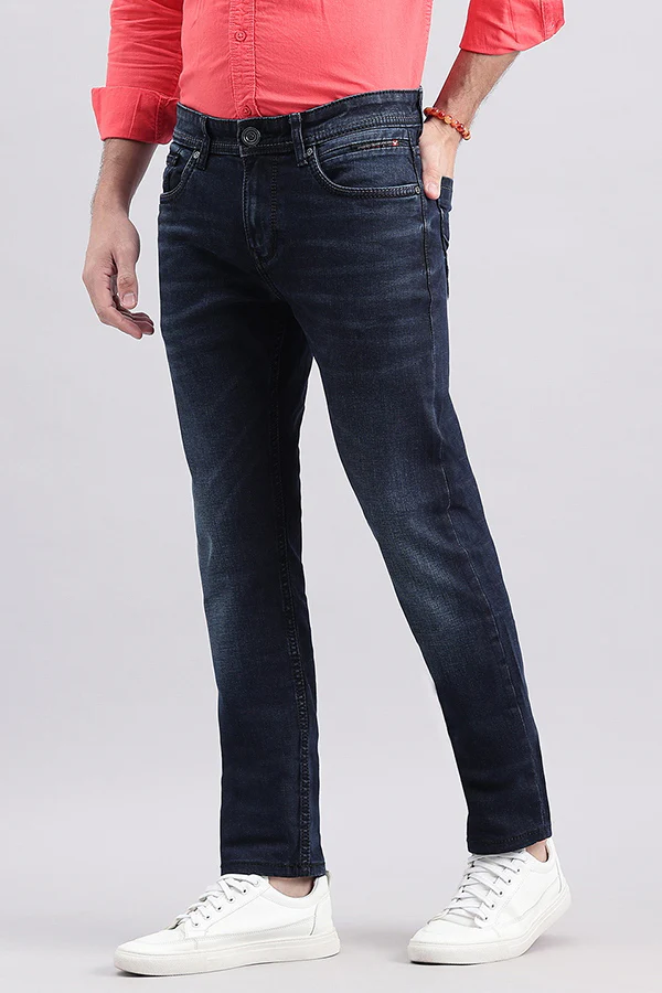 Dark Blue Mid-Rise Slim Fit Jeans - Image 5