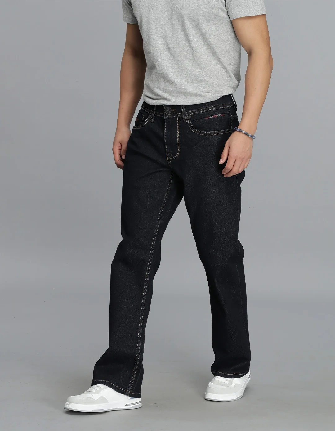 Dark Blue Mid Rise Loose Boot Leg Cropped Jeans - Image 3