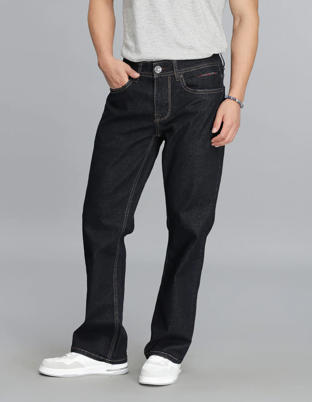 Dark Blue Mid Rise Loose Boot Leg Cropped Jeans - Image 5