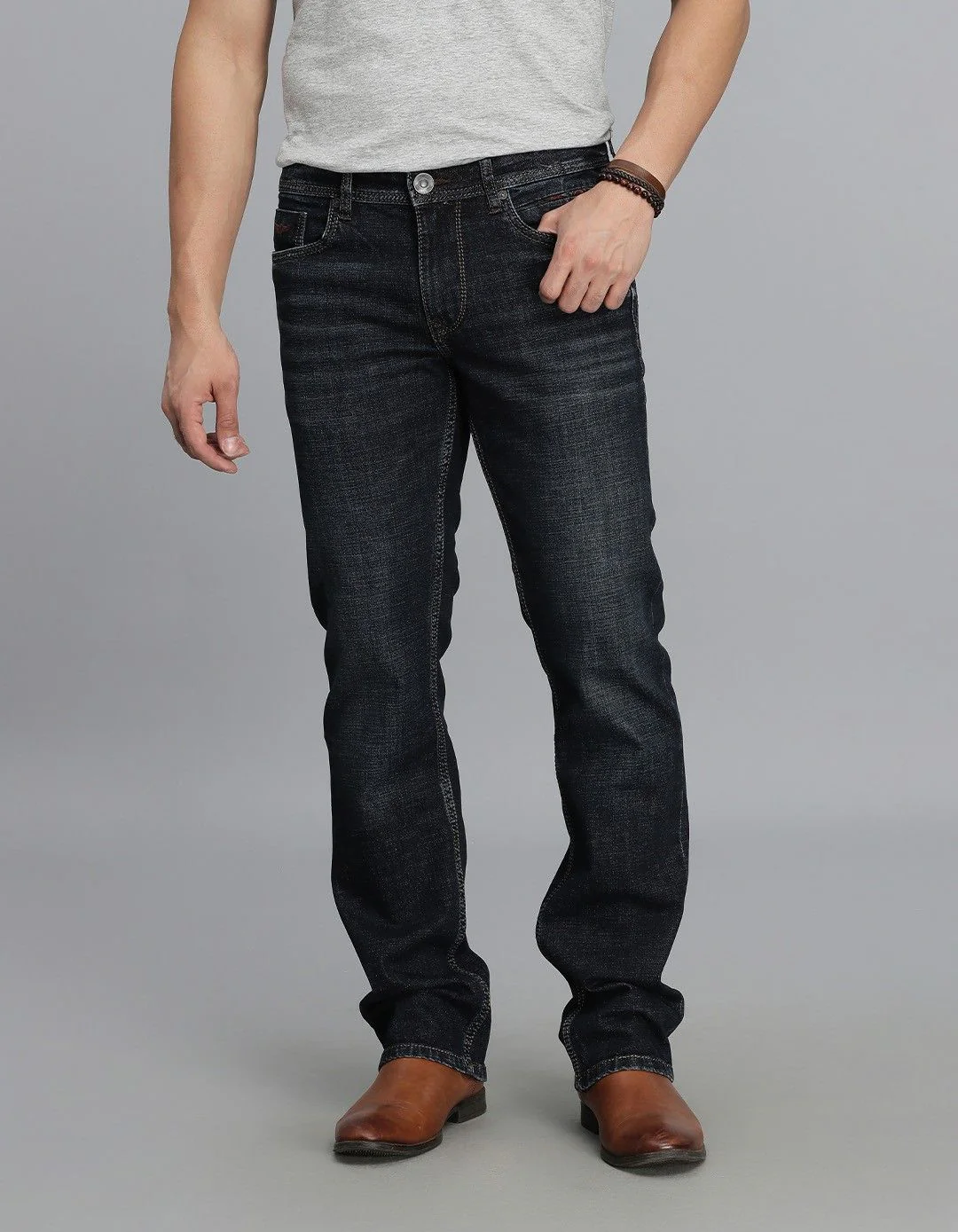 Dark Blue Mid Rise Loose Boot Leg jeans
