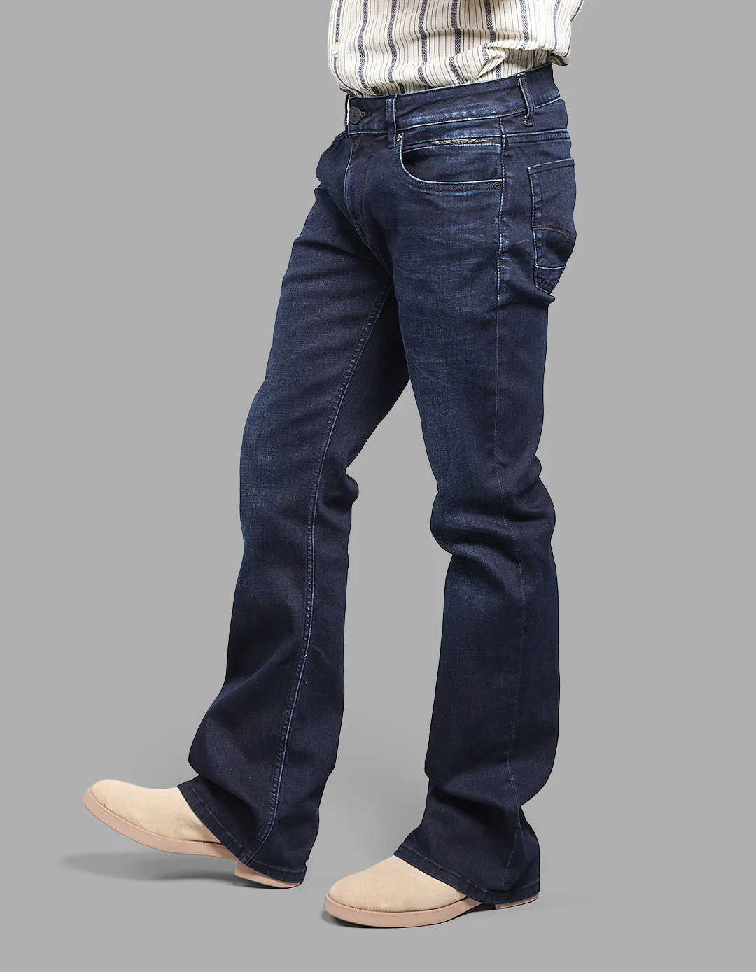 Dark Blue Mid Rise Loose Boot Leg Stretch Jeans - Image 5