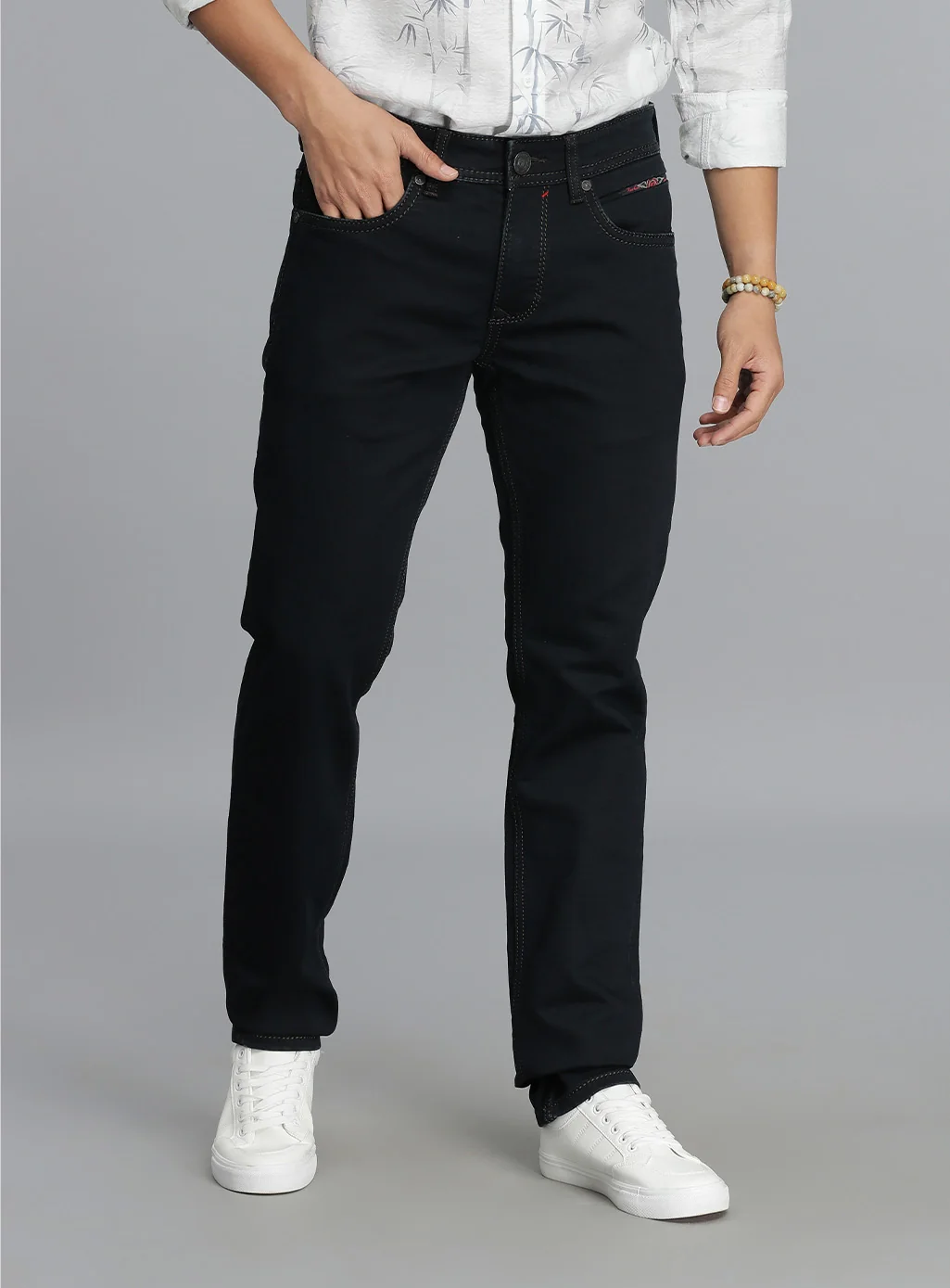 Dark Blue Mid-Rise Slim Straight Fit Jeans