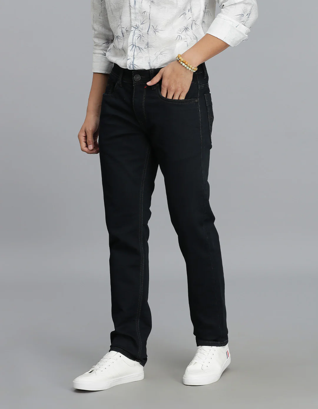 Dark Blue Mid-Rise Slim Straight Fit Jeans - Image 3