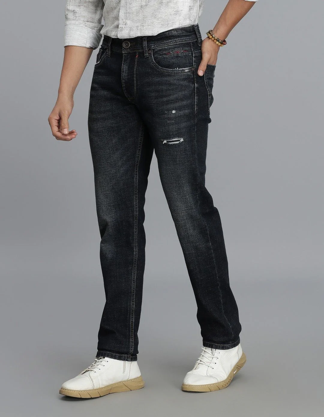 Dark Blue Mid-Rise Slim Straight Fit jeans - Image 3
