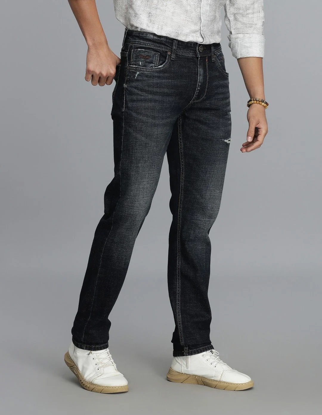 Dark Blue Mid-Rise Slim Straight Fit jeans - Image 4