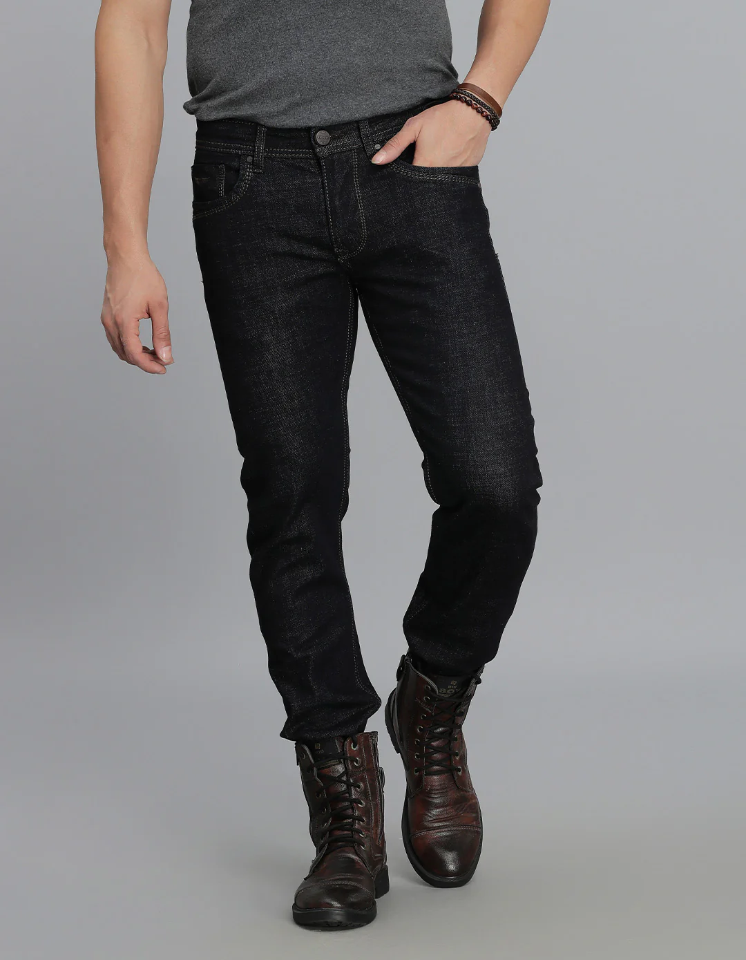 Dark Blue Mid-Rise Slim Straight Fit jeans