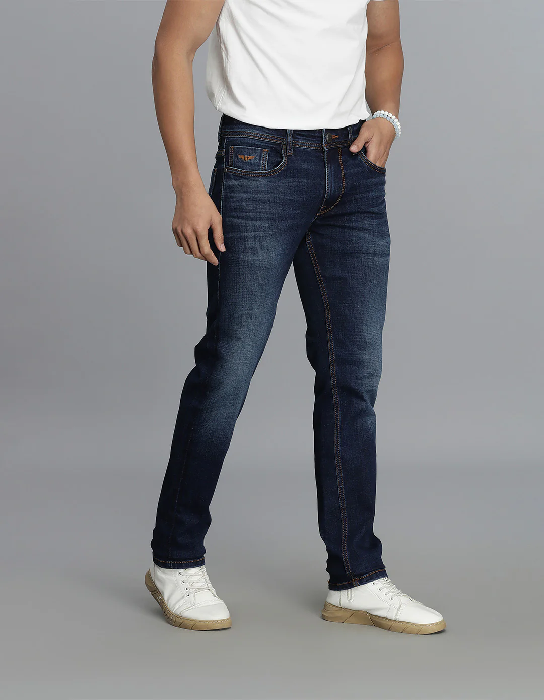 Dark Blue Mid-Rise Slim Straight Fit jeans - Image 4