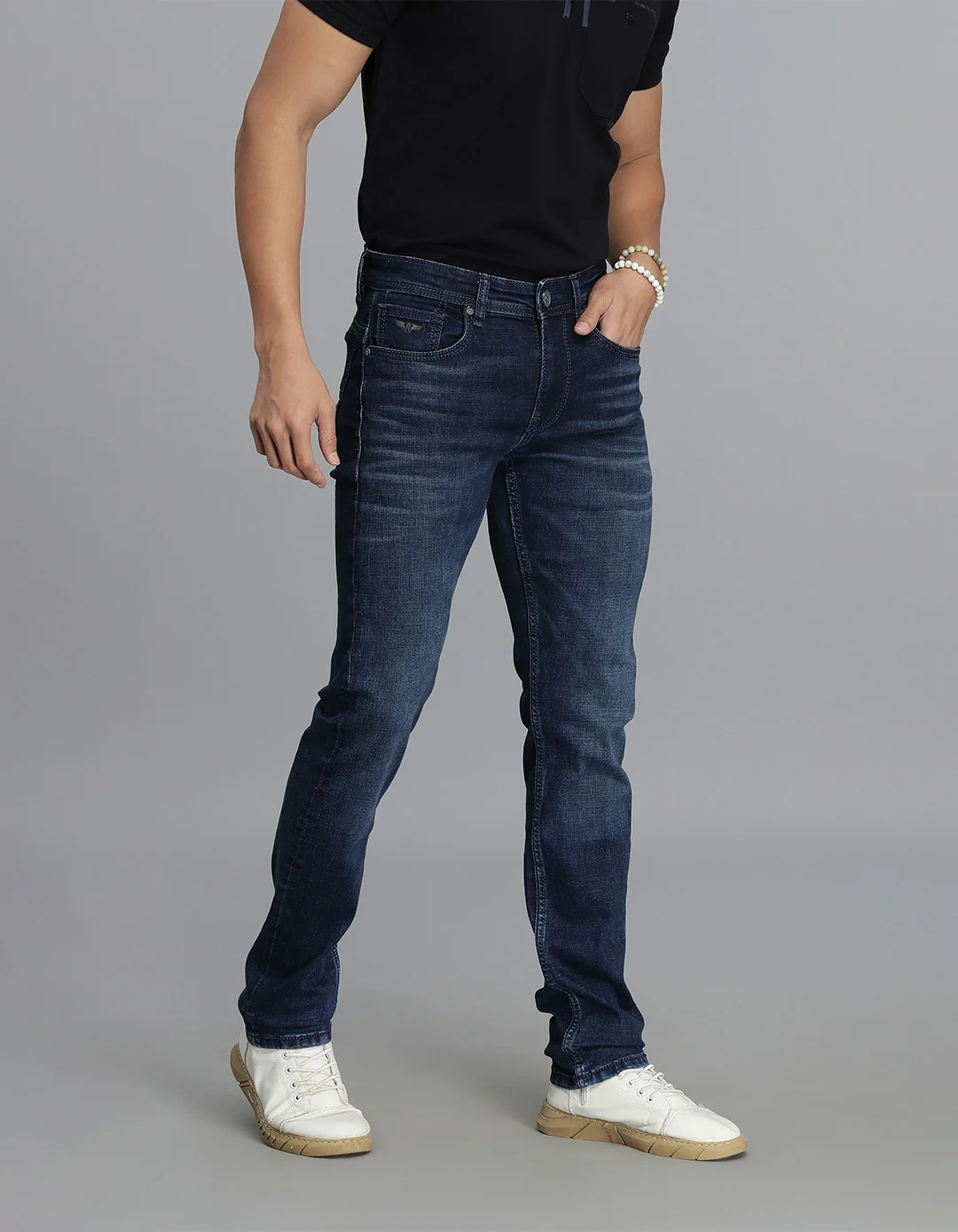 Dark Blue Mid-Rise Slim Straight Fit jeans - Image 3