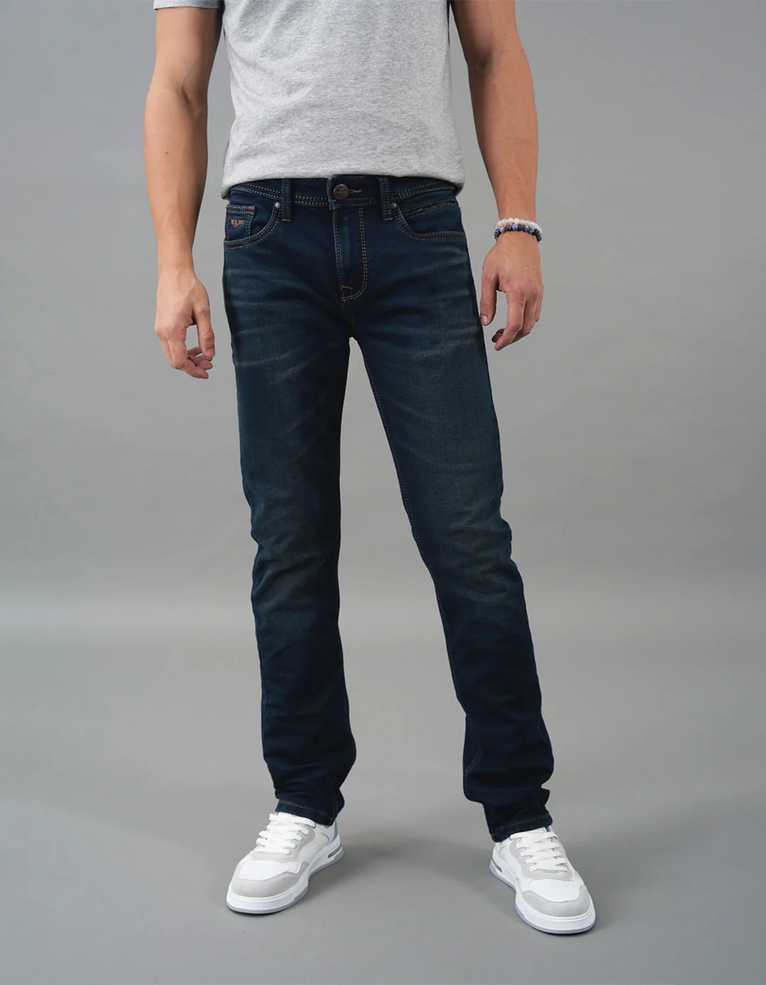 Dark Blue Mid-Rise Slim Straight Fit Jeans
