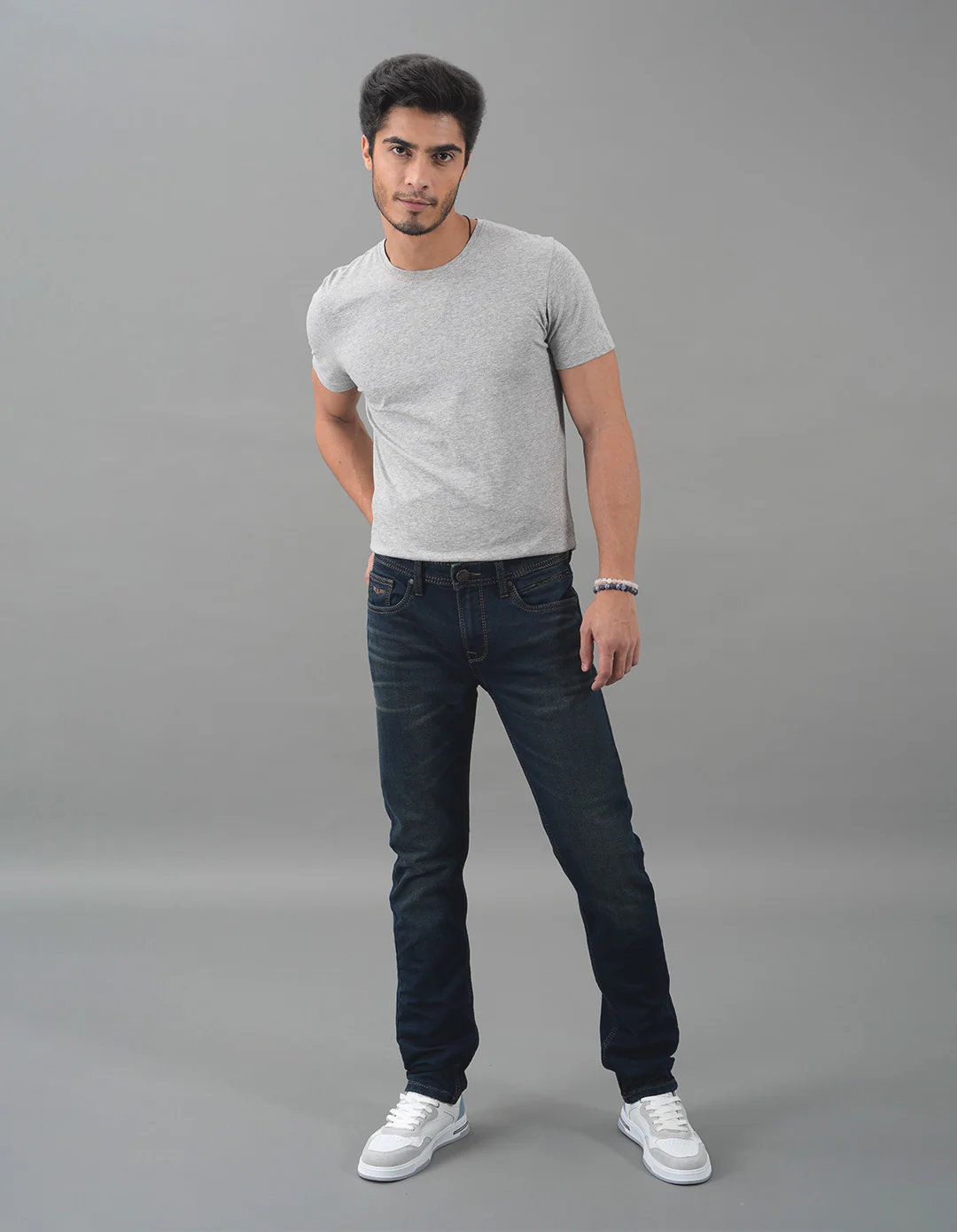 Dark Blue Mid-Rise Slim Straight Fit Jeans - Image 2