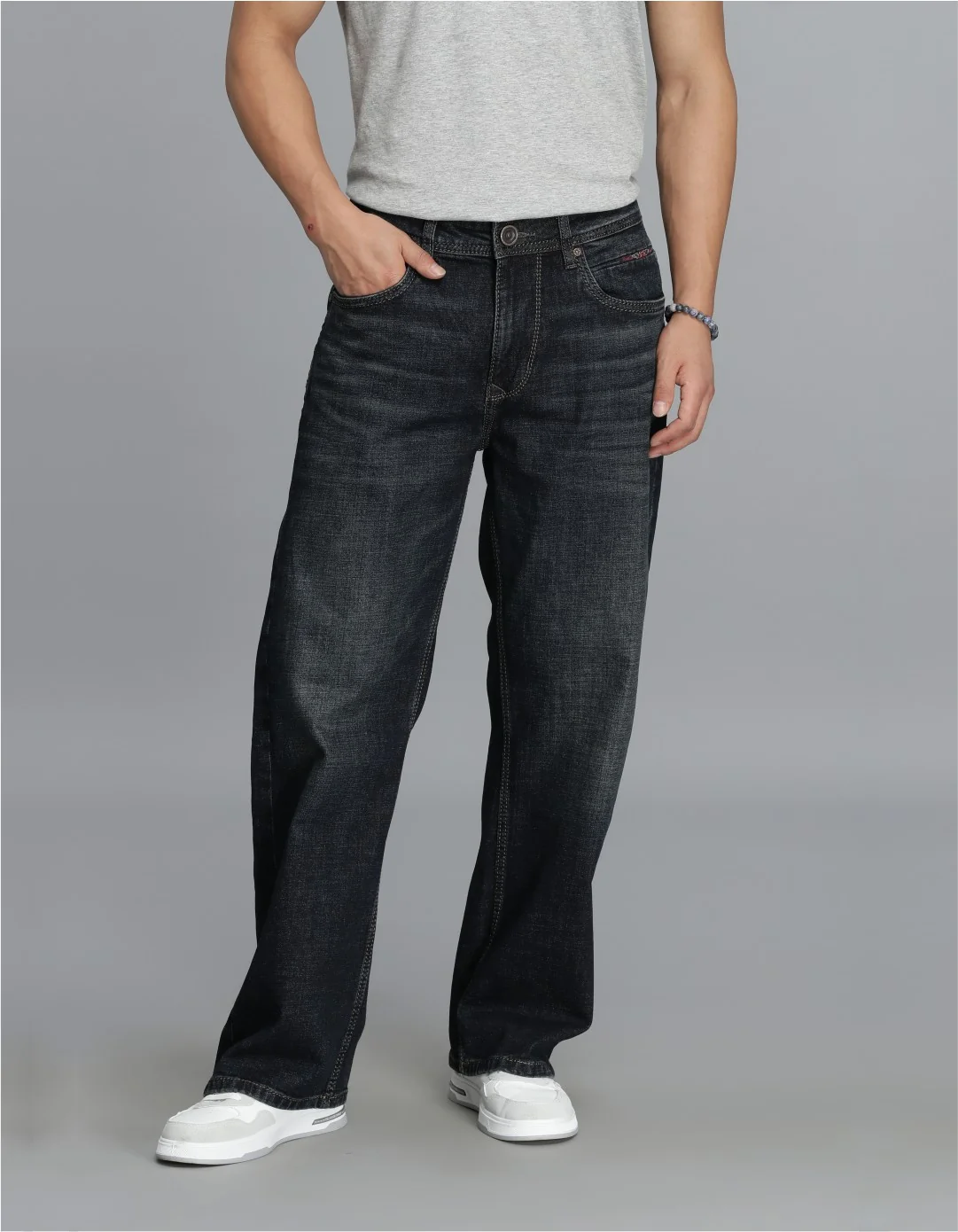 Dark Blue Midrise Loose Fit Cropped jeans