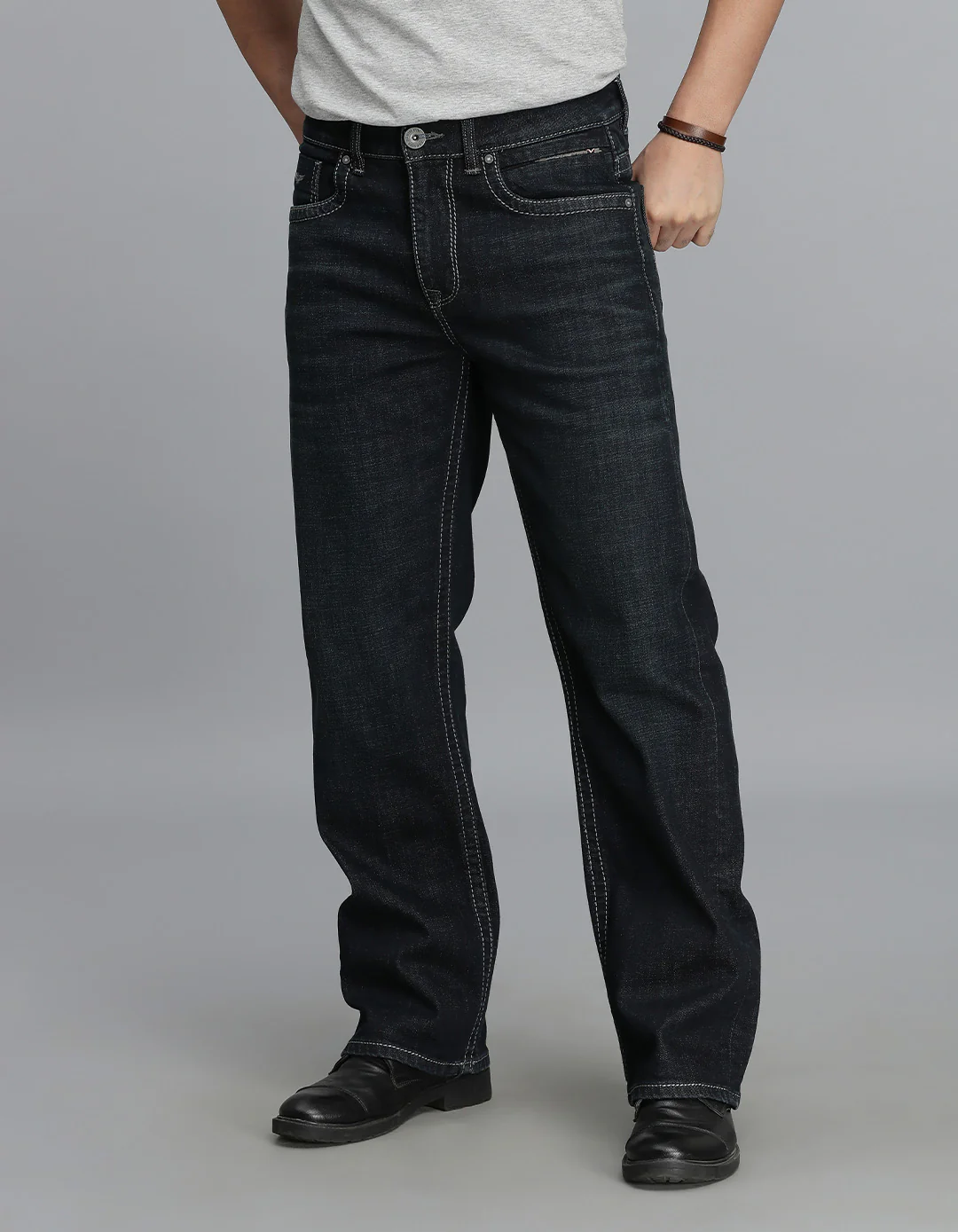 Dark Blue Midrise Loose Fit Jeans - Image 3