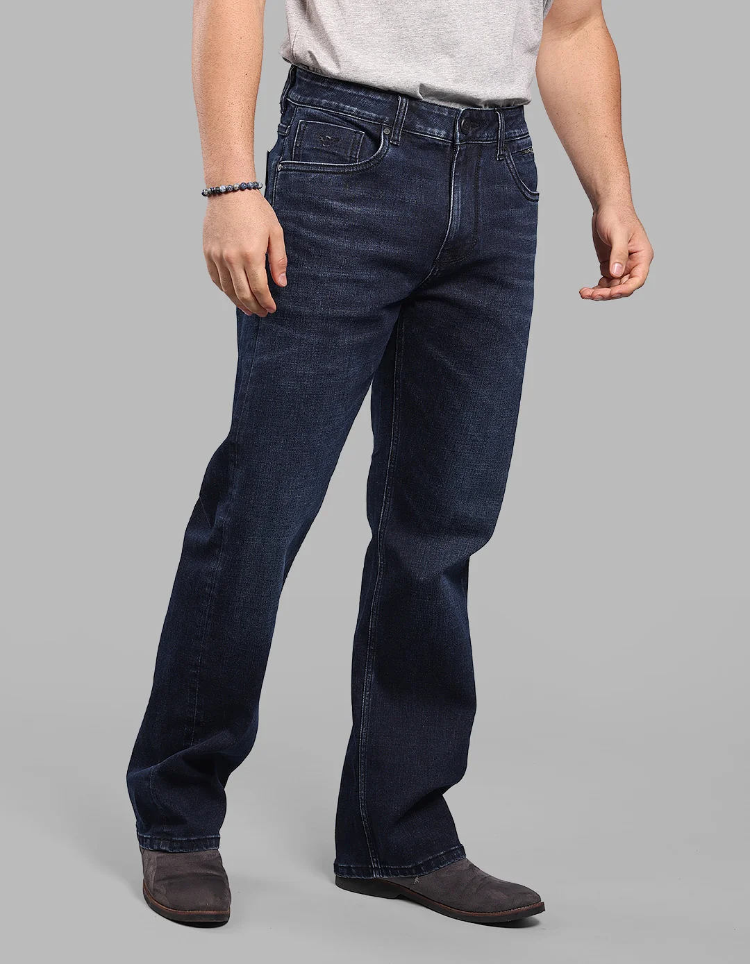 Dark Blue Midrise Loose Fit Stretch Jeans - Image 3