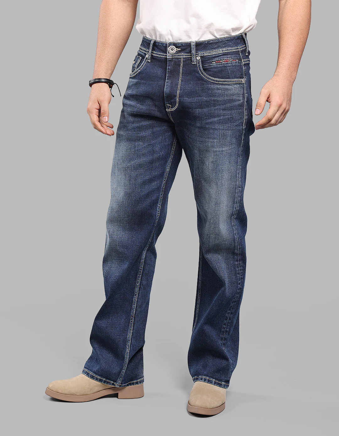 Dark Blue Midrise Loose Fit Stretch Jeans - Image 3