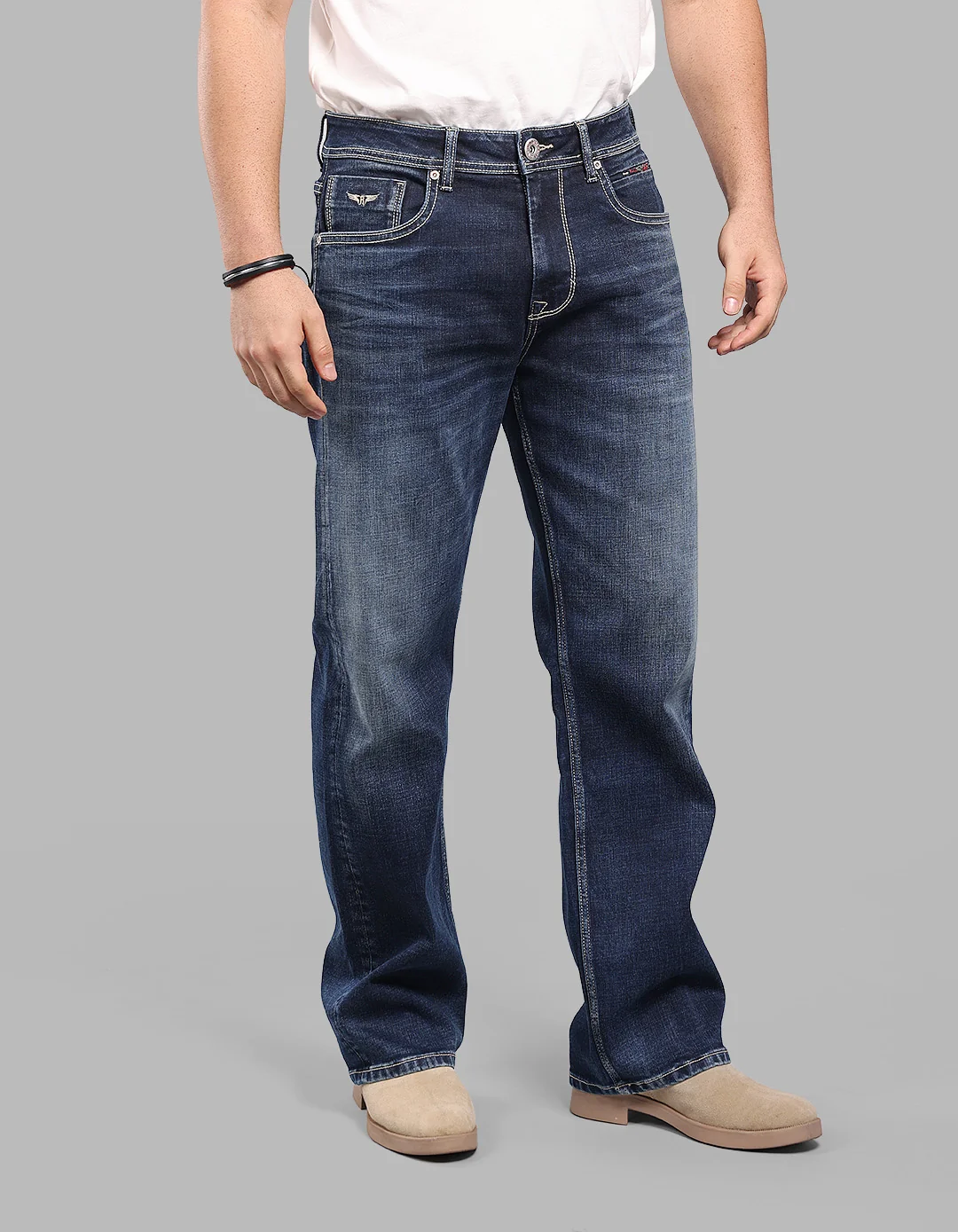 Dark Blue Midrise Loose Fit Stretch Jeans - Image 4