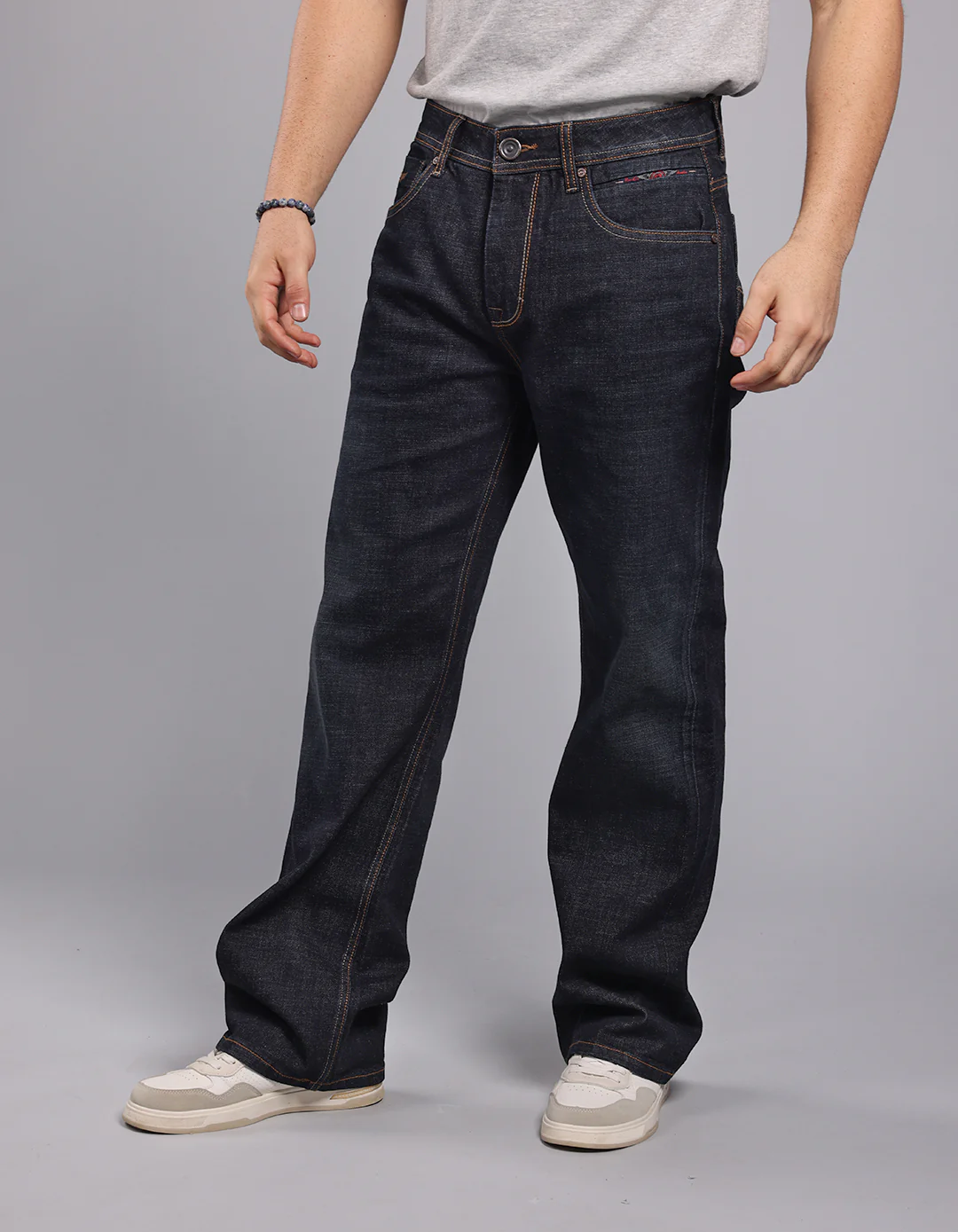 Dark Blue Midrise Loose Fit Stretch Jeans - Image 3