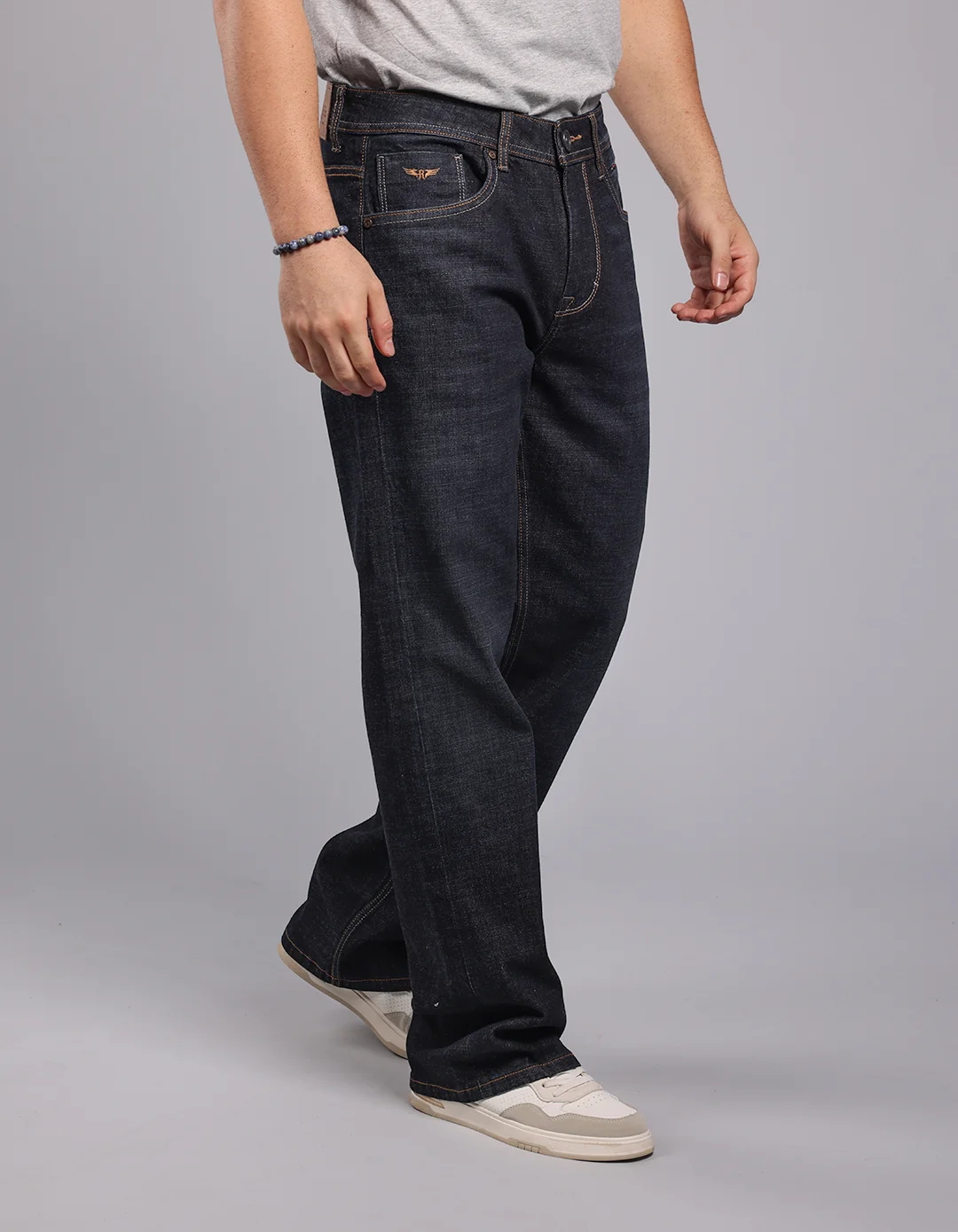 Dark Blue Midrise Loose Fit Stretch Jeans - Image 4