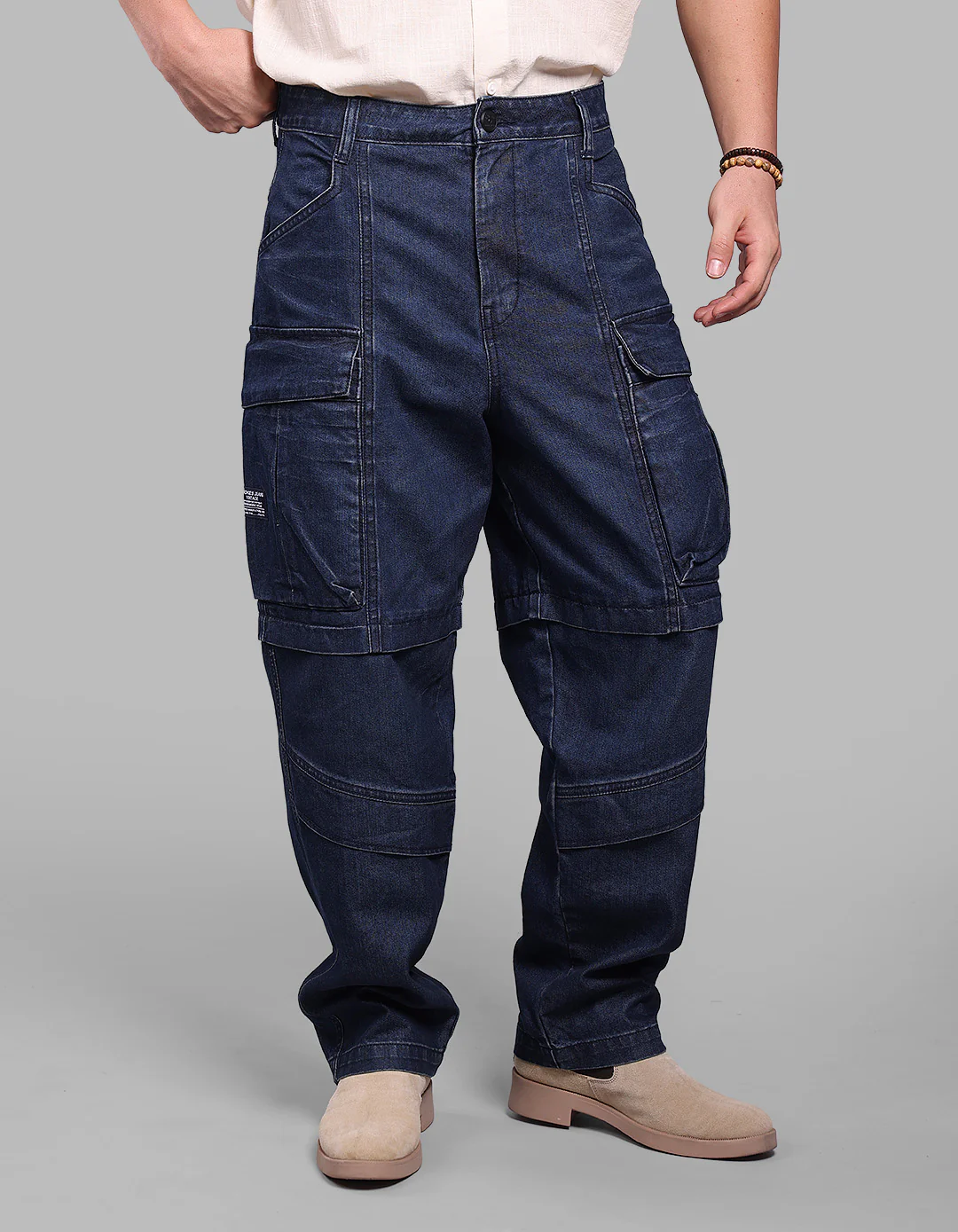Dark Blue Balloon Fit Denim Cargo - Image 3