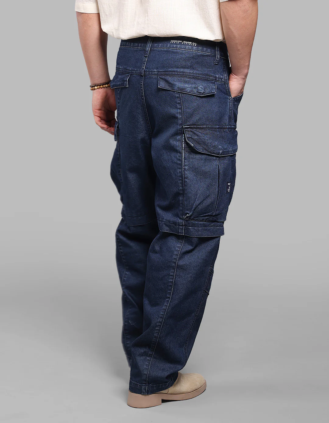 Dark Blue Balloon Fit Denim Cargo - Image 7
