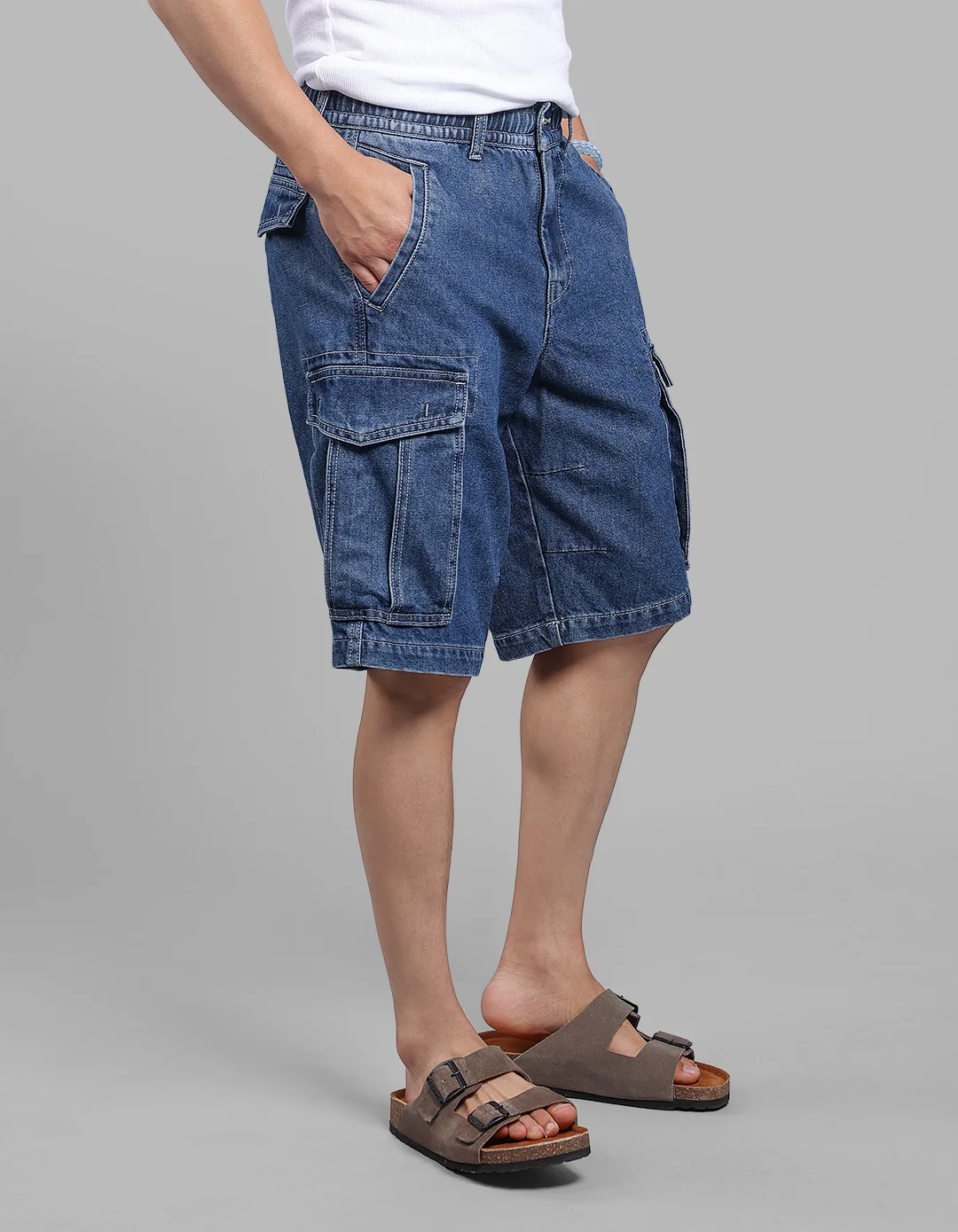 Dark Blue Denim Cargo Shorts - Image 4