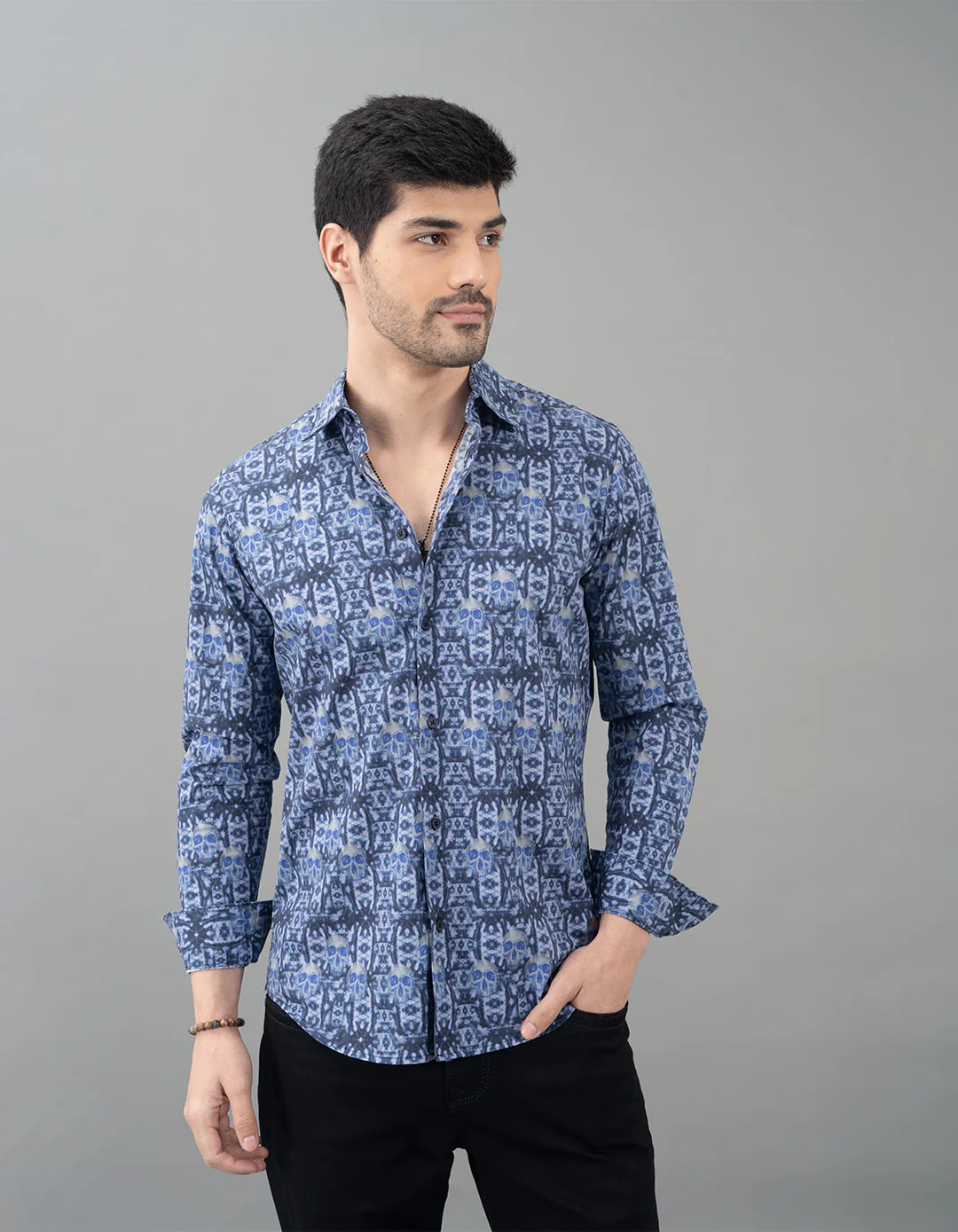 Dark Blue Full Sleeves Printed Shirt