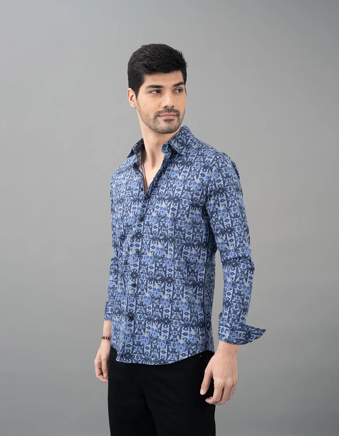 Dark Blue Full Sleeves Printed Shirt - Image 3