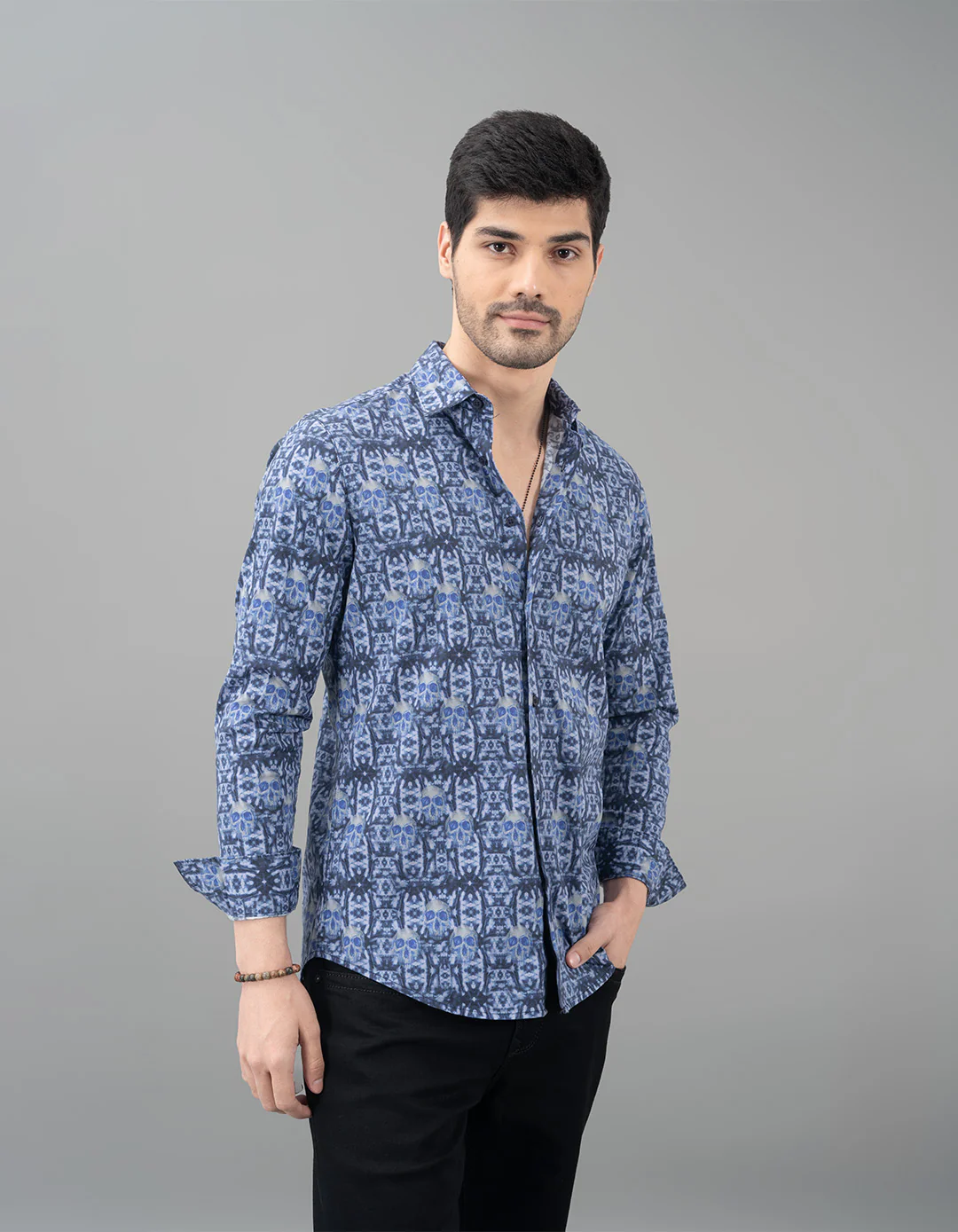 Dark Blue Full Sleeves Printed Shirt - Image 4