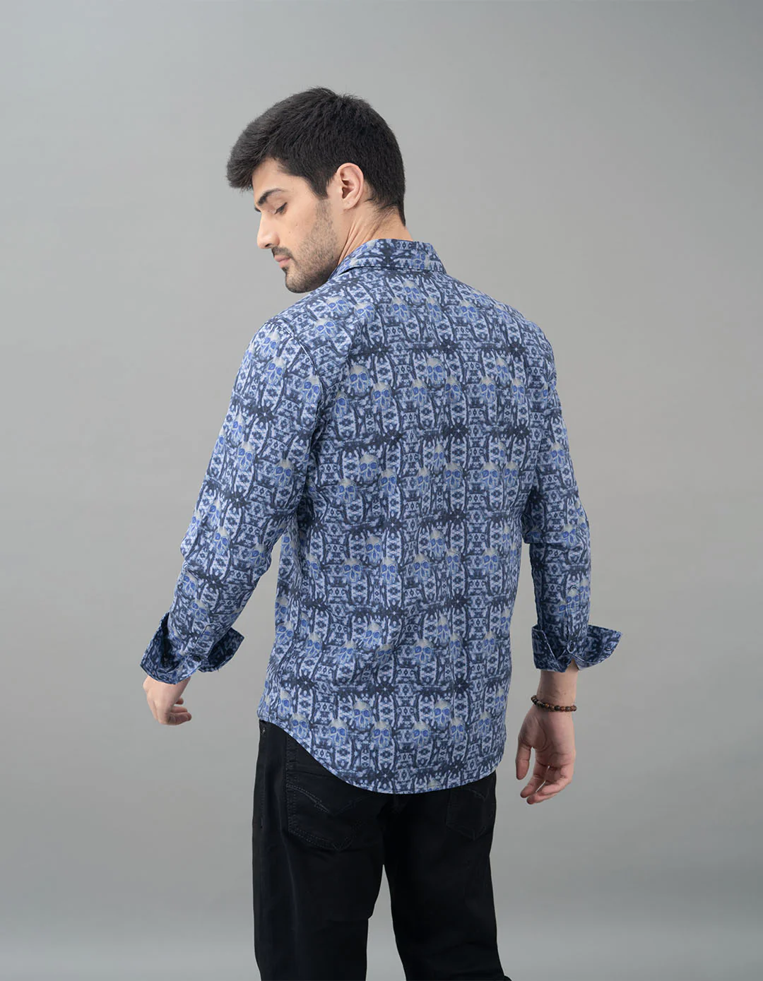 Dark Blue Full Sleeves Printed Shirt - Image 5