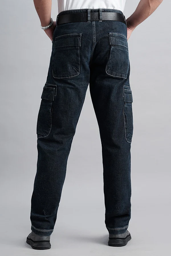 Dark Blue Regular Fit Denim Cargo Pant - Image 4
