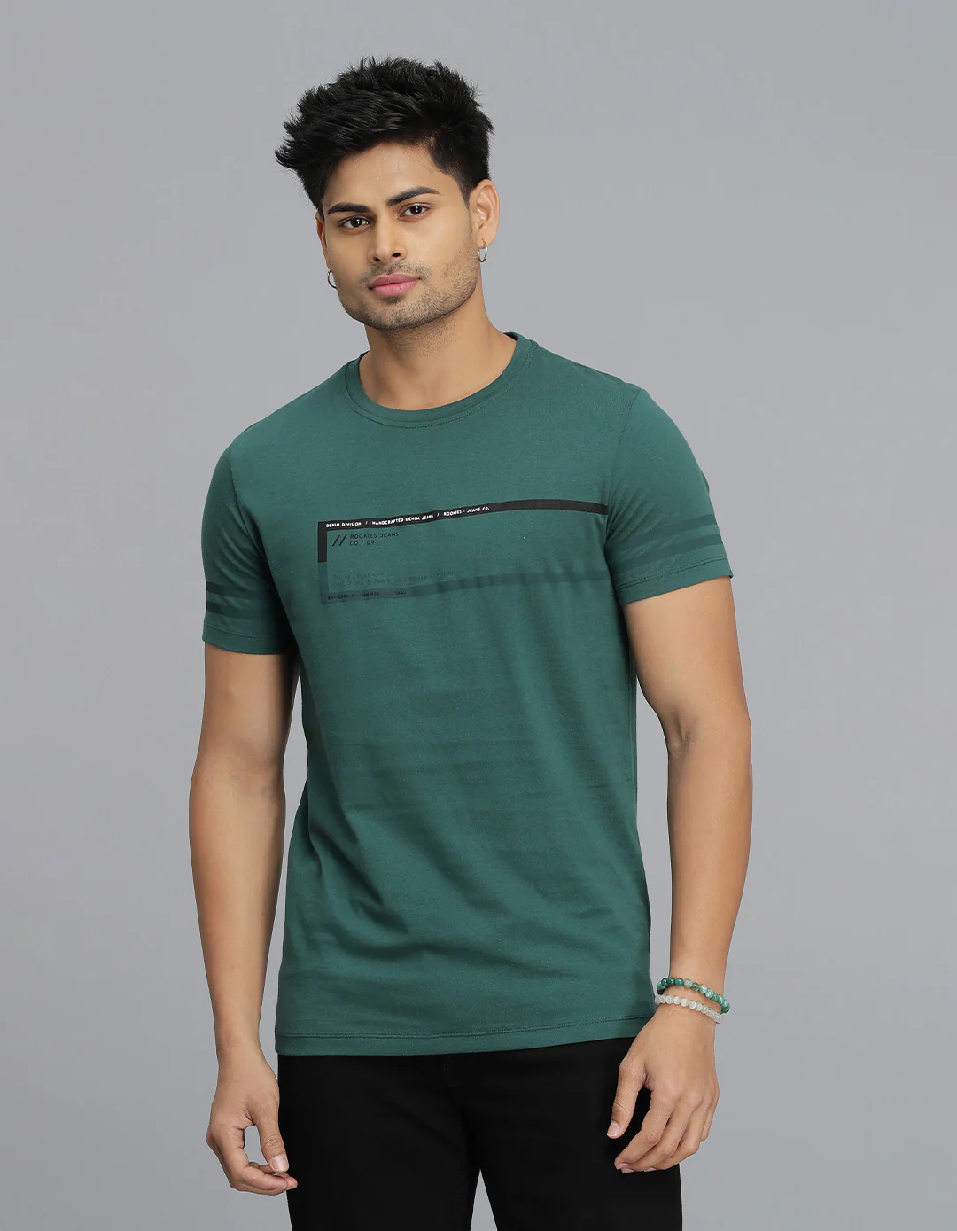 Dark Green Half Sleeves Round Neck Tee