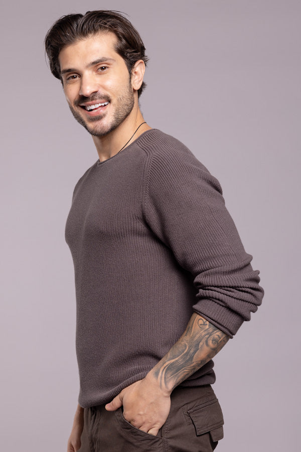 Dark Grey Round Neck Pullover Sweater - Image 3