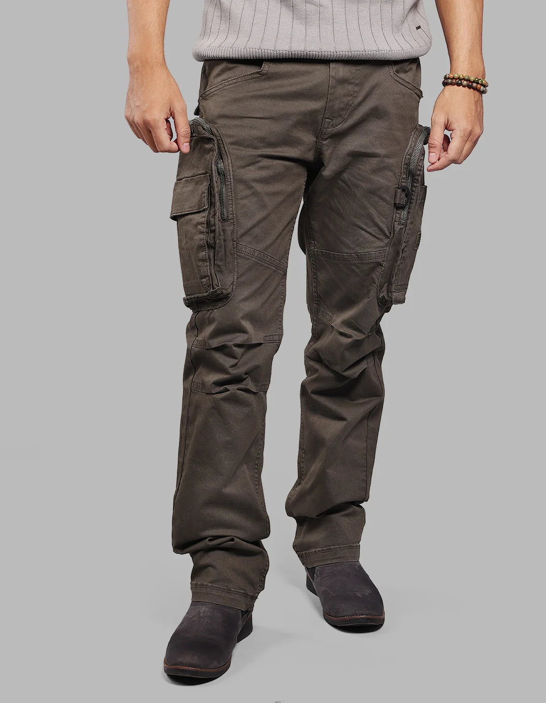 Dark M Green Comfort Straight Fit Stretch Cargo Pants