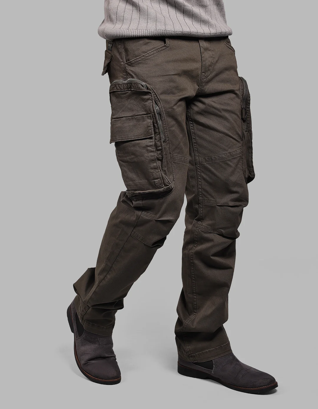 Dark M Green Comfort Straight Fit Stretch Cargo Pants - Image 4