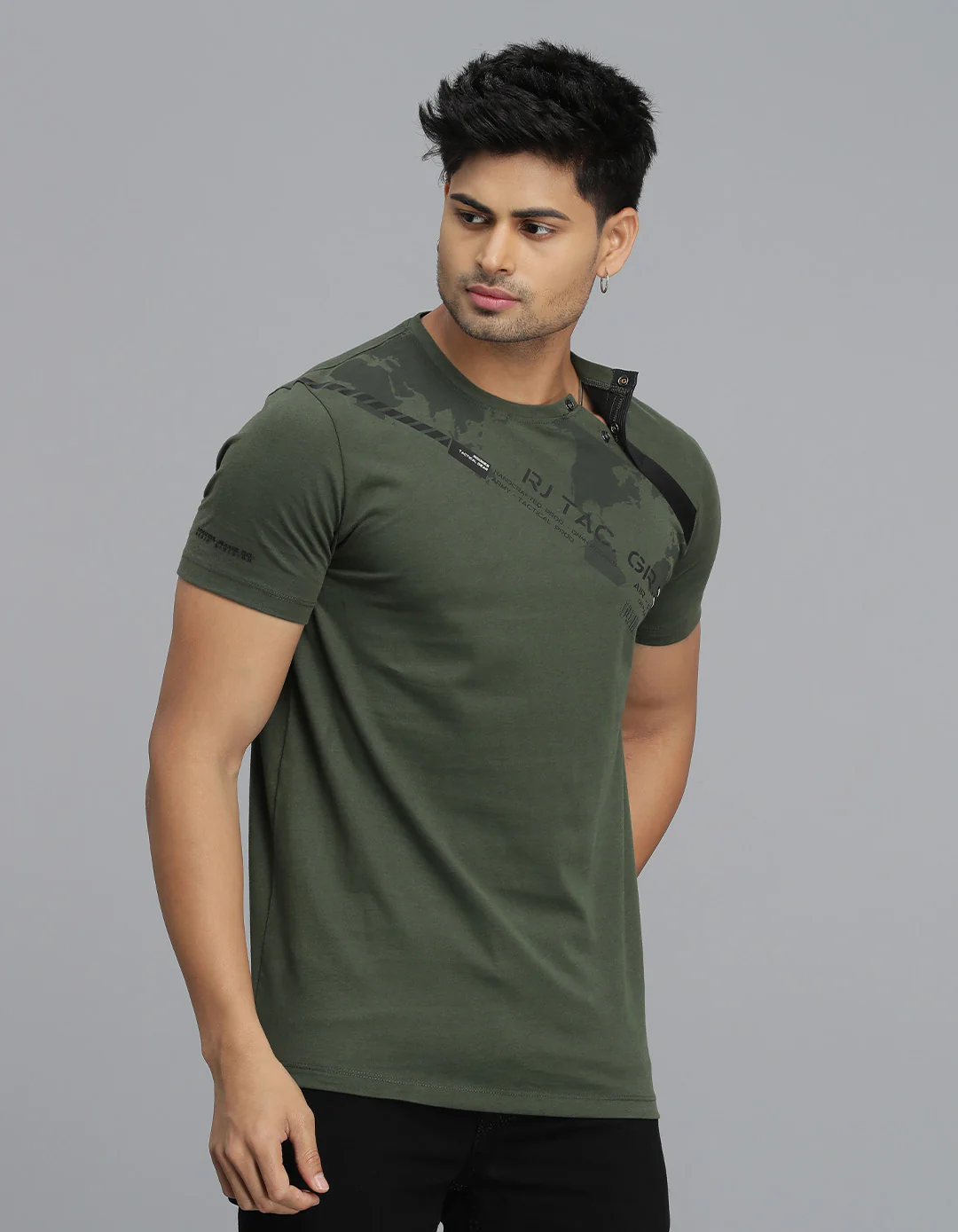 Dark M Green Half Sleeves Round Neck Tee - Image 3