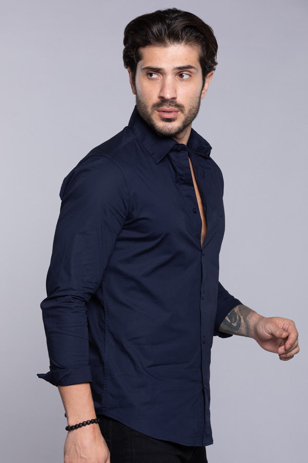 Dark Navy Full Sleeves Solid Shirt - Image 4