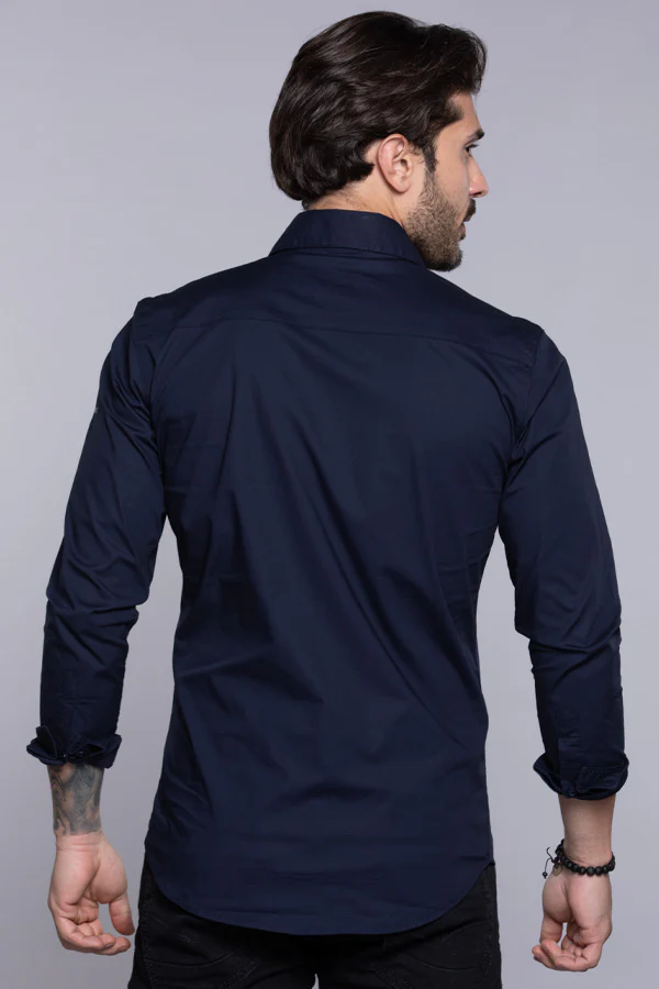 Dark Navy Full Sleeves Solid Shirt - Image 5