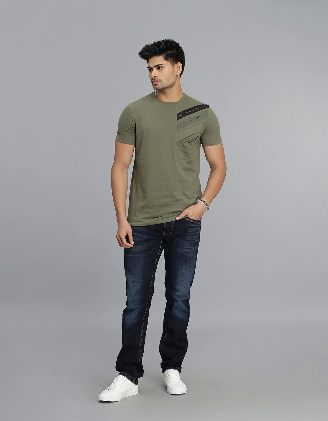 Dark Olive Half Sleeves Round Neck Tee - Image 2