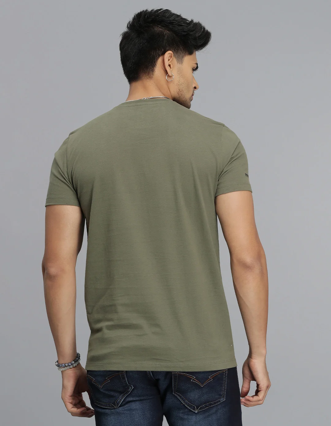 Dark Olive Half Sleeves Round Neck Tee - Image 4