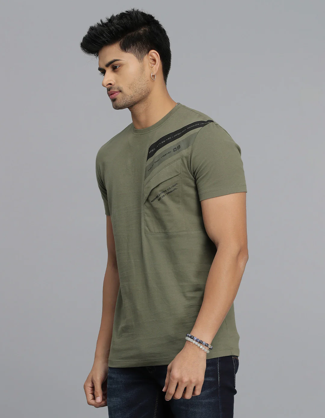 Dark Olive Half Sleeves Round Neck Tee - Image 5