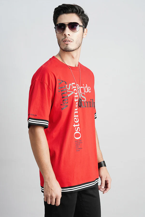 Dark Red Half Sleeve Oversized Tee - Image 3