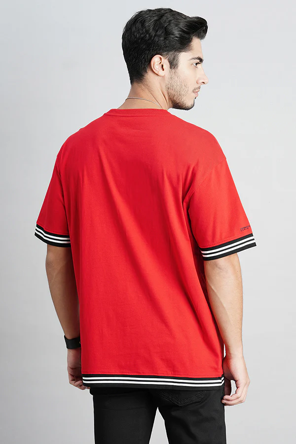 Dark Red Half Sleeve Oversized Tee - Image 4