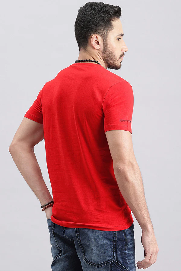 Dark Red Half Sleeve Round Neck Tee - Image 4