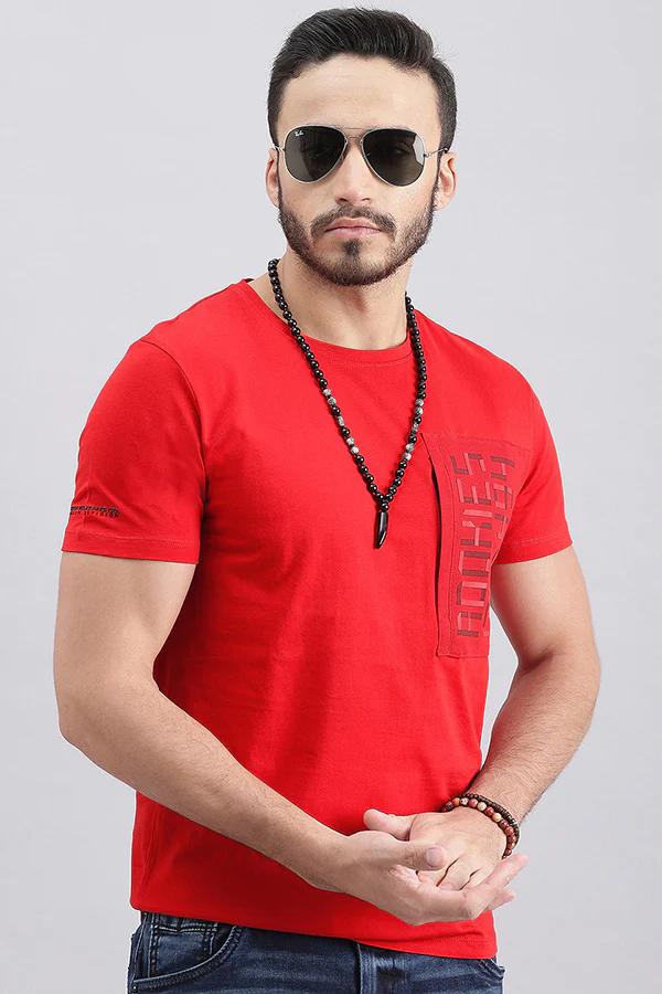 Dark Red Half Sleeve Round Neck Tee - Image 6
