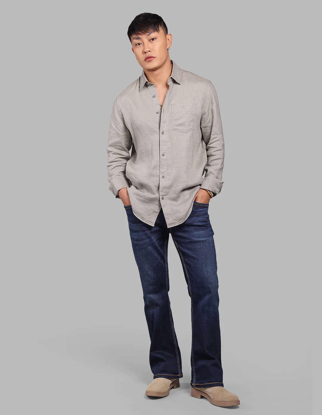 Dark Stone Full Sleeve 100% Linen Shirt - Image 2