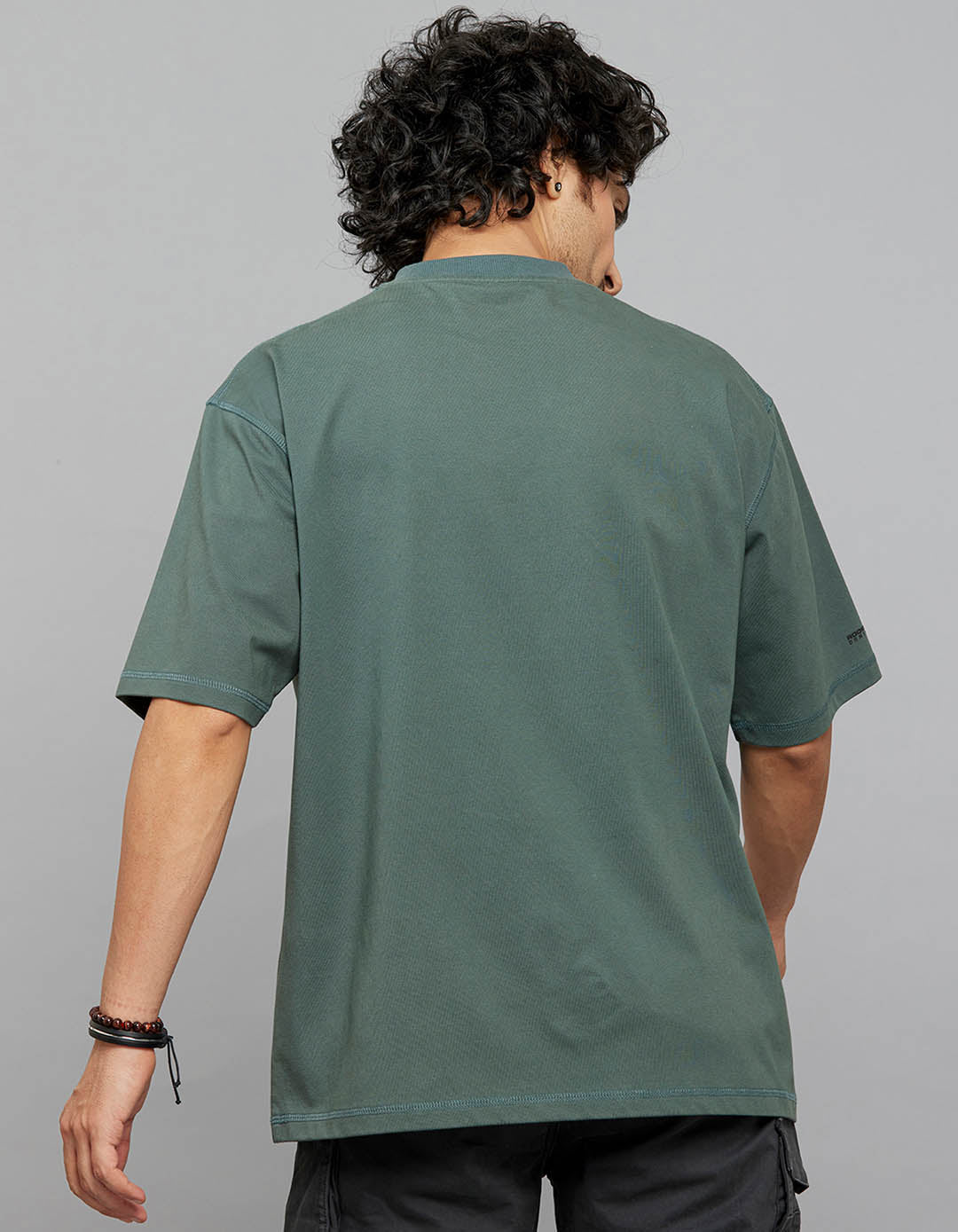 Green Half Sleeves Round Neck Oversized Tee - Image 6