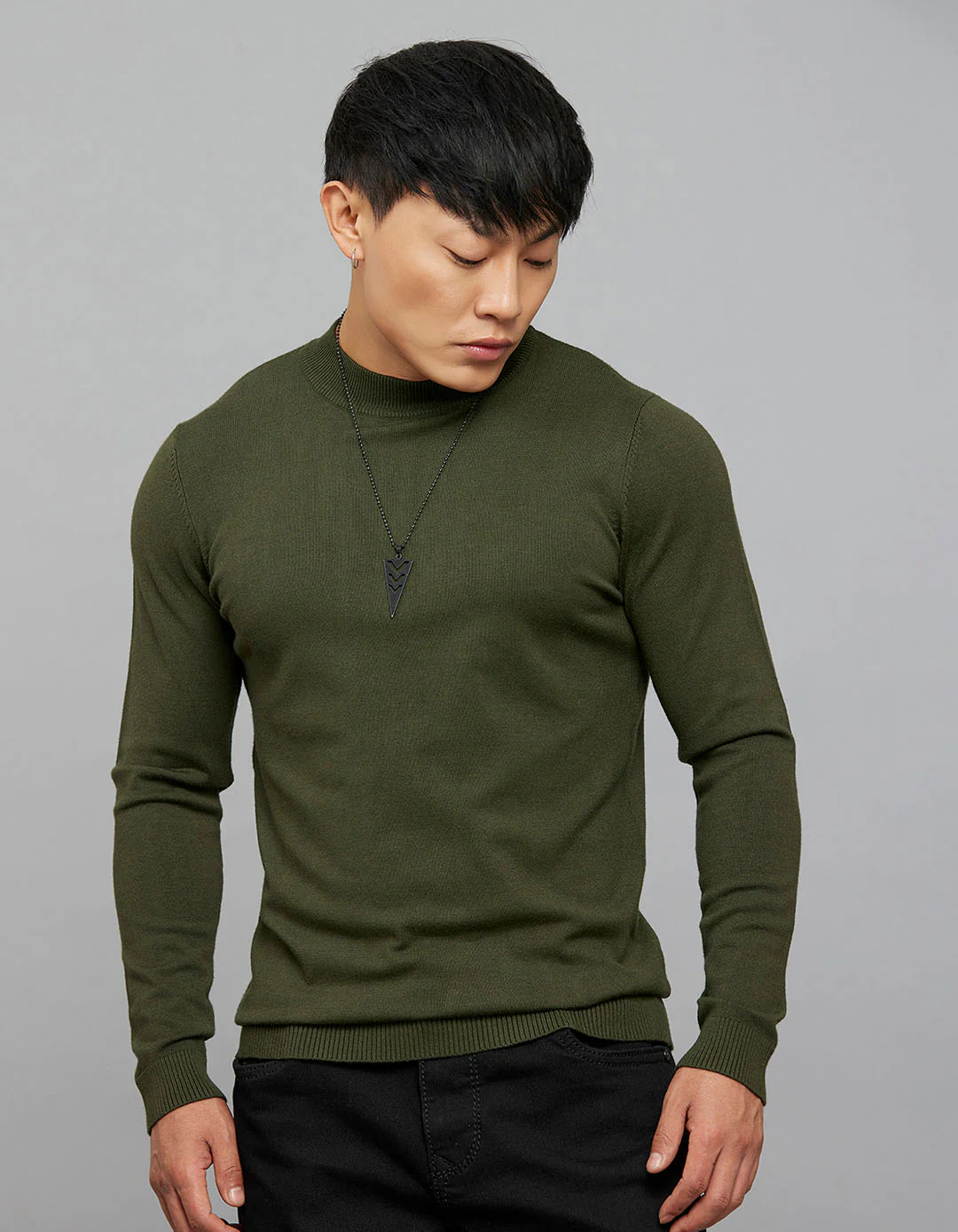 Green Round Neck Full Sleeves Flatknit